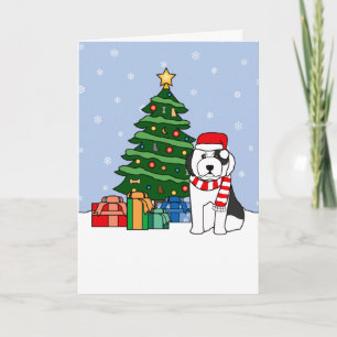 Oudengelse herdershond en kerstboom feestdagen kaart