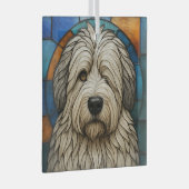 Oudengelse herdershond "Glas in lood" Glas Ornament (Voorkant Rechts)