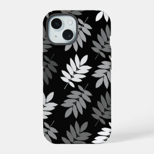 Ouder blad Lg patroon Zwart Wit Grijs iPhone 15 Hoesje