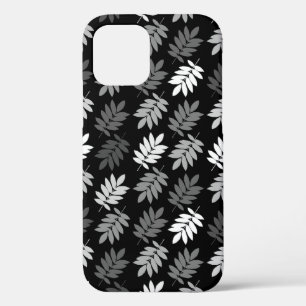 Ouder bladpatroon zwart wit grijs iPhone 12 hoesje