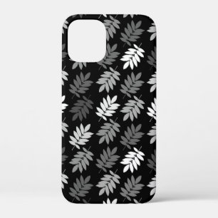 Ouder bladpatroon zwart wit grijs iPhone 12 mini hoesje