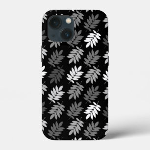 Ouder bladpatroon zwart wit grijs iPhone 13 mini hoesje