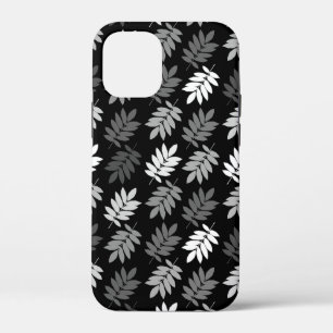 Ouder bladpatroon zwart wit grijs iPhone 12 mini hoesje
