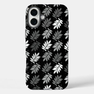 Ouder bladpatroon zwart wit grijs iPhone 16 plus hoesje