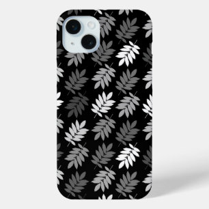 Ouder bladpatroon zwart wit grijs iPhone 15 mini hoesje