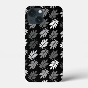 Ouder bladpatroon zwart wit grijs iPhone 13 mini hoesje