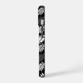 Ouder bladpatroon zwart wit grijs iPhone 15 hoesje (Linkerkant)