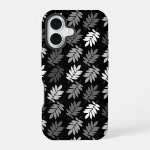 Ouder bladpatroon zwart wit grijs iPhone 16 hoesje
