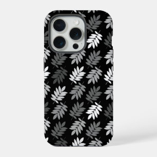 Ouder bladpatroon zwart wit grijs iPhone 15 pro hoesje
