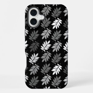 Ouder bladpatroon zwart wit grijs iPhone 16 plus hoesje