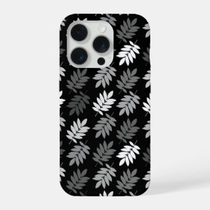 Ouder bladpatroon zwart wit grijs iPhone 15 pro hoesje