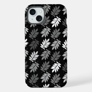 Ouder bladpatroon zwart wit grijs iPhone 15 plus case