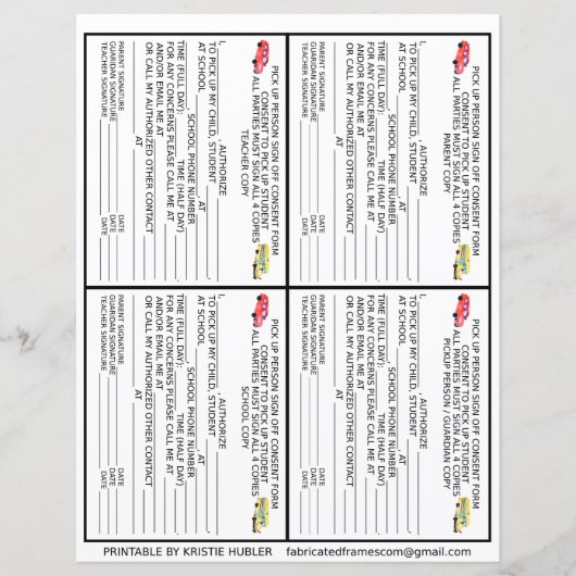 Ouder Guardian Pickup Persoon School Toestemmingsf (Voorkant)