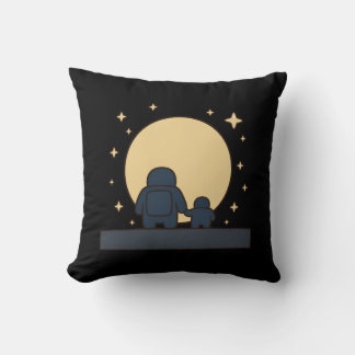 Ouder Kind Astronaut Hand in Hand Volle Maan Kussen
