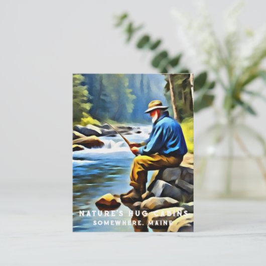 *~* Ouder Man Vist Stream AP49 Stream Briefkaart (Staand voorkant)