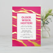 Ouder, Wijzer, Heter Heet Roze & Echt Gouden Folie Folie Uitnodiging (Staand Voorkant)