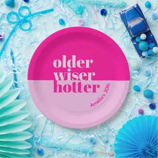 Ouder, wijzer, heter minimaal vet roze verjaardag papieren bordje (Feest)