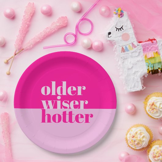 Ouder, wijzer, heter minimaal vet roze verjaardag papieren bordje (Feest)