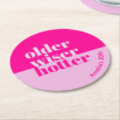 Ouder, wijzer, heter minimaal vet roze verjaardag ronde kartonnen onderzetter (Gebogen)