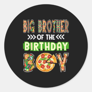 Oudere broer van de jongen verjaardag jongen pizza ronde sticker