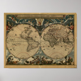 Oudere kaart van de wereld - 1664 poster