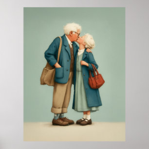 Oudere Koppel dat een Teder Kusje Deelt Poster