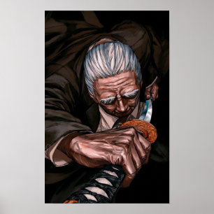 Oudere krijger met zwaard poster