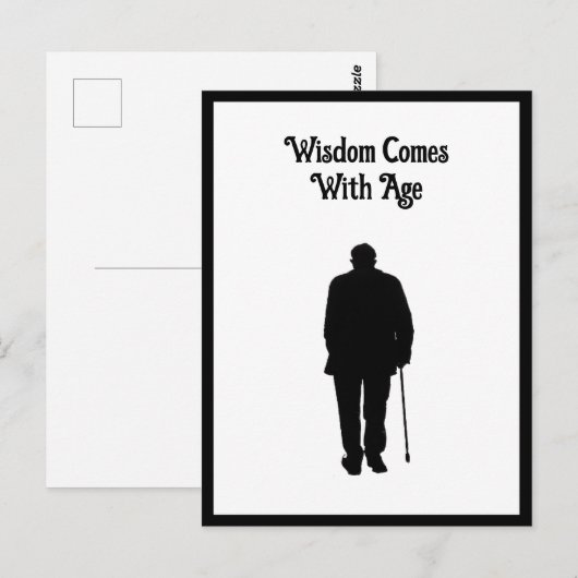 Oudere Man Walking Black Silhouette Tekening Art Briefkaart (Voorkant / Achterkant)