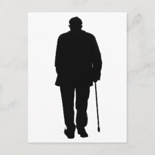 Oudere Man Walking Black Silhouette Tekening Art Briefkaart