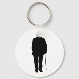 Oudere Man Walking Black Silhouette Tekening Art Sleutelhanger