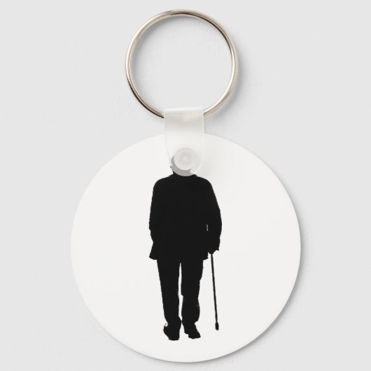 Oudere Man Walking Black Silhouette Tekening Art Sleutelhanger (Voorkant)