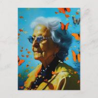 Oudere vrouw met botervliegen