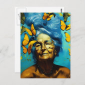 Oudere vrouw met Briefkaart Butterflies (Voorkant / Achterkant)
