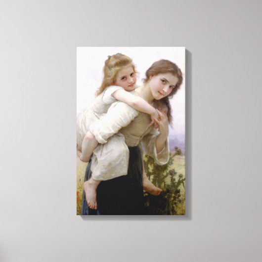 Oudere Zus Giving Jongere Zus Piggyback Ride Canvas Afdruk (Voorkant)
