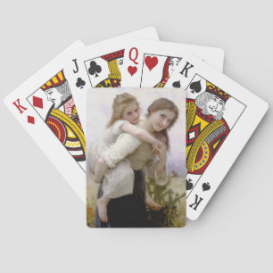 Oudere Zus Giving Jongere Zus Piggyback Ride Pokerkaarten