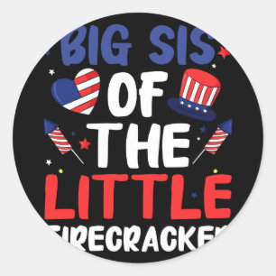Oudere zus van het kleine vuurwerk grappige famili ronde sticker