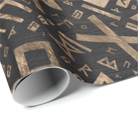 Ouderen - Futhark Pattern Gold op Black Wood 2 Cadeaupapier (Rol Hoek)