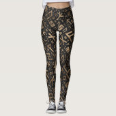 Ouderen - Futhark Pattern Gold op Black Wood 2 Leggings (Voorkant)