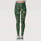 Ouderen - Futhark Pattern Gold op Malachite #1 Leggings (Voorkant)