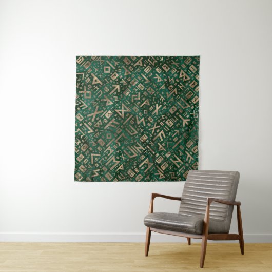 Ouderen - Futhark Pattern Gold op Malachite #1 Wandkleed (In Situ (horizontaal))
