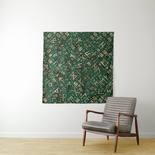 Ouderen - Futhark Pattern Gold op Malachite #1 Wandkleed (In situ)