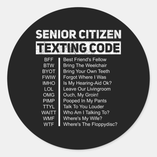 Ouderen Sms'en Code Opa Ronde Sticker (Voorkant)