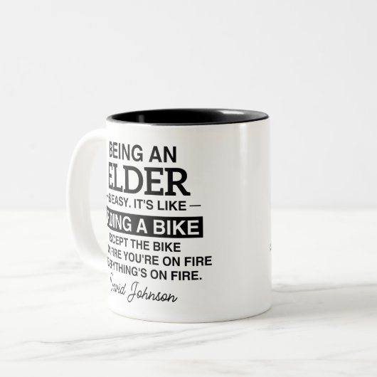 OUDERLING ZIJN IS MAKKELIJK. HET IS ALS FIETSEN TWEEKLEURIGE KOFFIEMOK (Voorkant links)