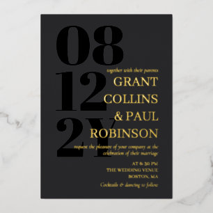 Ouders die een Black & Gold typografie-huwelijk or Folie Uitnodiging