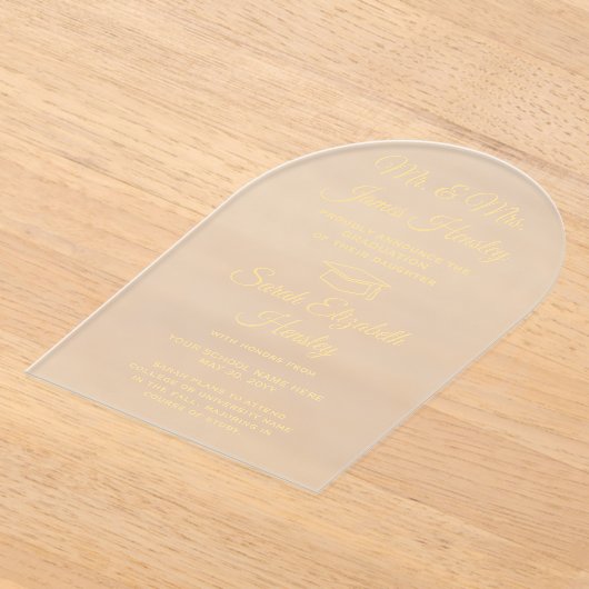 Ouders Elegant Gold Afstuderen Aankondiging Acryl Uitnodigingen (Laagn)