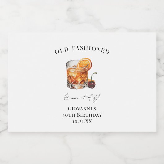 "Ouderwets" Cocktail Verjaardag Likeurfles Etiket (Enkel label)