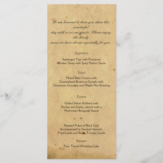 Ouderwets Elegance Perkament Bruiloft Menu (Voorkant)