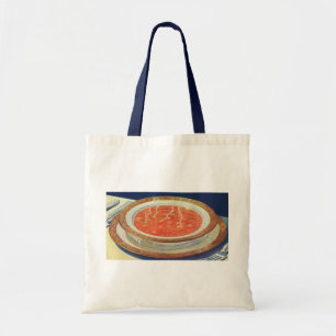 Ouderwets eten, warme kom tomatensoep met erwten tote bag