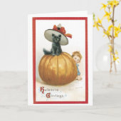 Ouderwets Halloween, de kat van de Heks Kaart (Gele Bloem)