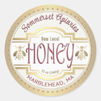 Ouderwets Honing Label Bijen en Gouden Rand